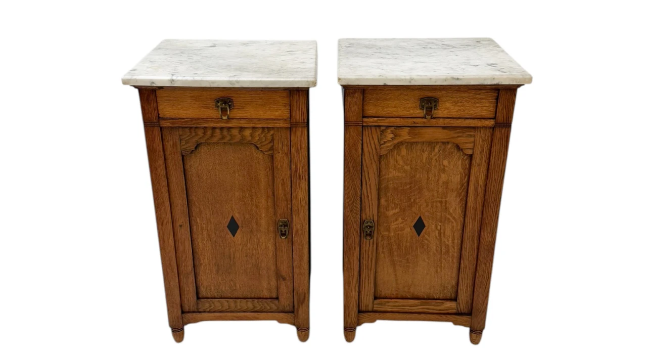 Two Arts & Crafts Art Nouveau Oak Nightstands or Bedside Tables, 1900s